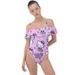 Cute Hello Kitty Collage, Cute Hello Kitty Frill Detail One Piece Swimsuit