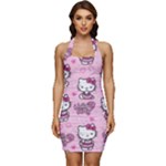 Cute Hello Kitty Collage, Cute Hello Kitty Sleeveless Wide Square Neckline Ruched Bodycon Dress