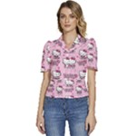 Cute Hello Kitty Collage, Cute Hello Kitty Puffed Short Sleeve Button Up Jacket