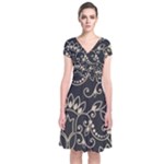 Decorative Ornament Texture, Retro Floral Texture, Vintage Texture, Gray Short Sleeve Front Wrap Dress