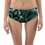 Green Ornament Texture, Green Flowers Retro Background Reversible Mid-Waist Bikini Bottoms