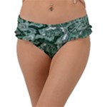 Green Ornament Texture, Green Flowers Retro Background Frill Bikini Bottoms
