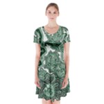 Green Ornament Texture, Green Flowers Retro Background Short Sleeve V-neck Flare Dress