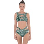 Green Ornament Texture, Green Flowers Retro Background Bandaged Up Bikini Set 