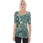 Green Ornament Texture, Green Flowers Retro Background Wide Neckline T-Shirt
