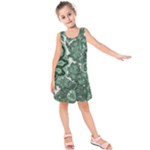 Green Ornament Texture, Green Flowers Retro Background Kids  Sleeveless Dress