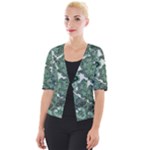Green Ornament Texture, Green Flowers Retro Background Cropped Button Cardigan