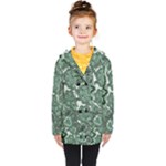 Green Ornament Texture, Green Flowers Retro Background Kids  Double Breasted Button Coat