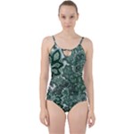 Green Ornament Texture, Green Flowers Retro Background Cut Out Top Tankini Set