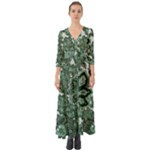 Green Ornament Texture, Green Flowers Retro Background Button Up Boho Maxi Dress