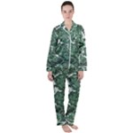 Green Ornament Texture, Green Flowers Retro Background Women s Long Sleeve Satin Pajamas Set	