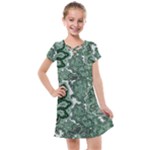 Green Ornament Texture, Green Flowers Retro Background Kids  Cross Web Dress