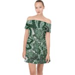 Green Ornament Texture, Green Flowers Retro Background Off Shoulder Chiffon Dress