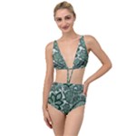 Green Ornament Texture, Green Flowers Retro Background Tied Up Two Piece Swimsuit