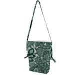 Green Ornament Texture, Green Flowers Retro Background Folding Shoulder Bag