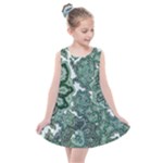 Green Ornament Texture, Green Flowers Retro Background Kids  Summer Dress