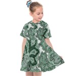 Green Ornament Texture, Green Flowers Retro Background Kids  Sailor Dress