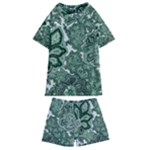 Green Ornament Texture, Green Flowers Retro Background Kids  Swim T-Shirt and Shorts Set