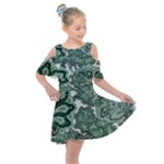 Green Ornament Texture, Green Flowers Retro Background Kids  Shoulder Cutout Chiffon Dress