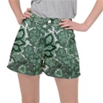 Green Ornament Texture, Green Flowers Retro Background Women s Ripstop Shorts