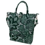 Green Ornament Texture, Green Flowers Retro Background Buckle Top Tote Bag