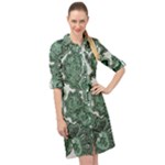 Green Ornament Texture, Green Flowers Retro Background Long Sleeve Mini Shirt Dress