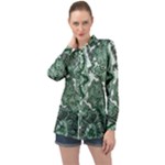 Green Ornament Texture, Green Flowers Retro Background Long Sleeve Satin Shirt