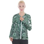 Green Ornament Texture, Green Flowers Retro Background Casual Zip Up Jacket