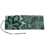 Green Ornament Texture, Green Flowers Retro Background Roll Up Canvas Pencil Holder (S)