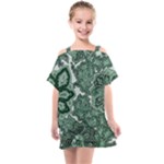 Green Ornament Texture, Green Flowers Retro Background Kids  One Piece Chiffon Dress