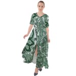 Green Ornament Texture, Green Flowers Retro Background Waist Tie Boho Maxi Dress