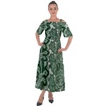 Green Ornament Texture, Green Flowers Retro Background Shoulder Straps Boho Maxi Dress 