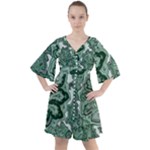 Green Ornament Texture, Green Flowers Retro Background Boho Button Up Dress