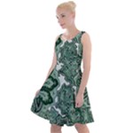 Green Ornament Texture, Green Flowers Retro Background Knee Length Skater Dress