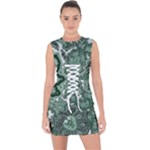 Green Ornament Texture, Green Flowers Retro Background Lace Up Front Bodycon Dress