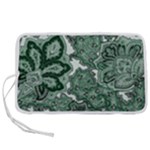 Green Ornament Texture, Green Flowers Retro Background Pen Storage Case (S)