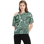 Green Ornament Texture, Green Flowers Retro Background One Shoulder Cut Out T-Shirt