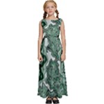Green Ornament Texture, Green Flowers Retro Background Kids  Satin Sleeveless Maxi Dress