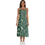 Green Ornament Texture, Green Flowers Retro Background Sleeveless Shoulder Straps Boho Dress