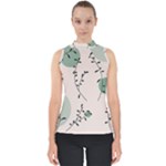 Plants Pattern Design Branches Branch Leaves Botanical Boho Bohemian Texture Drawing Circles Nature Mock Neck Shell Top