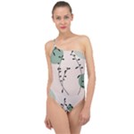 Plants Pattern Design Branches Branch Leaves Botanical Boho Bohemian Texture Drawing Circles Nature Classic One Shoulder Swimsuit