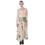Plants Pattern Design Branches Branch Leaves Botanical Boho Bohemian Texture Drawing Circles Nature Button Up Maxi Dress