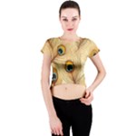 Vintage Peacock Feather Peacock Feather Pattern Background Nature Bird Nature Crew Neck Crop Top