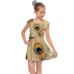 Vintage Peacock Feather Peacock Feather Pattern Background Nature Bird Nature Kids  Cap Sleeve Dress