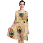 Vintage Peacock Feather Peacock Feather Pattern Background Nature Bird Nature Quarter Sleeve Waist Band Dress