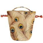 Vintage Peacock Feather Peacock Feather Pattern Background Nature Bird Nature Drawstring Bucket Bag