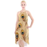 Vintage Peacock Feather Peacock Feather Pattern Background Nature Bird Nature High-Low Halter Chiffon Dress 