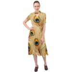 Vintage Peacock Feather Peacock Feather Pattern Background Nature Bird Nature Keyhole Neckline Chiffon Dress