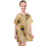 Vintage Peacock Feather Peacock Feather Pattern Background Nature Bird Nature Kids  One Piece Chiffon Dress