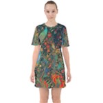 Flowers Trees Forest Mystical Forest Nature Background Landscape Sixties Short Sleeve Mini Dress